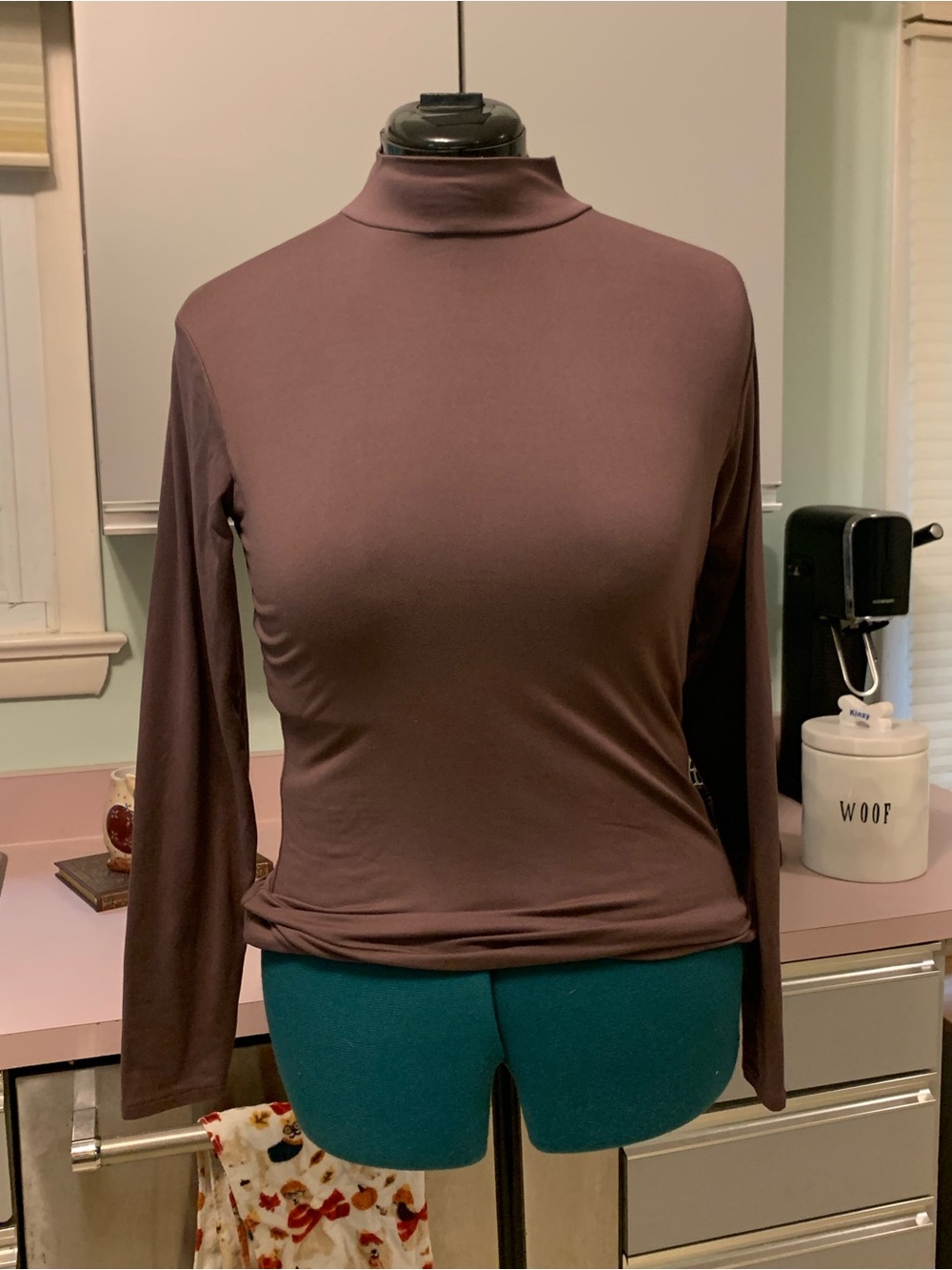 HEATKEEP Size M Long-Sleeve Mock Neck Spandex Top in Plum